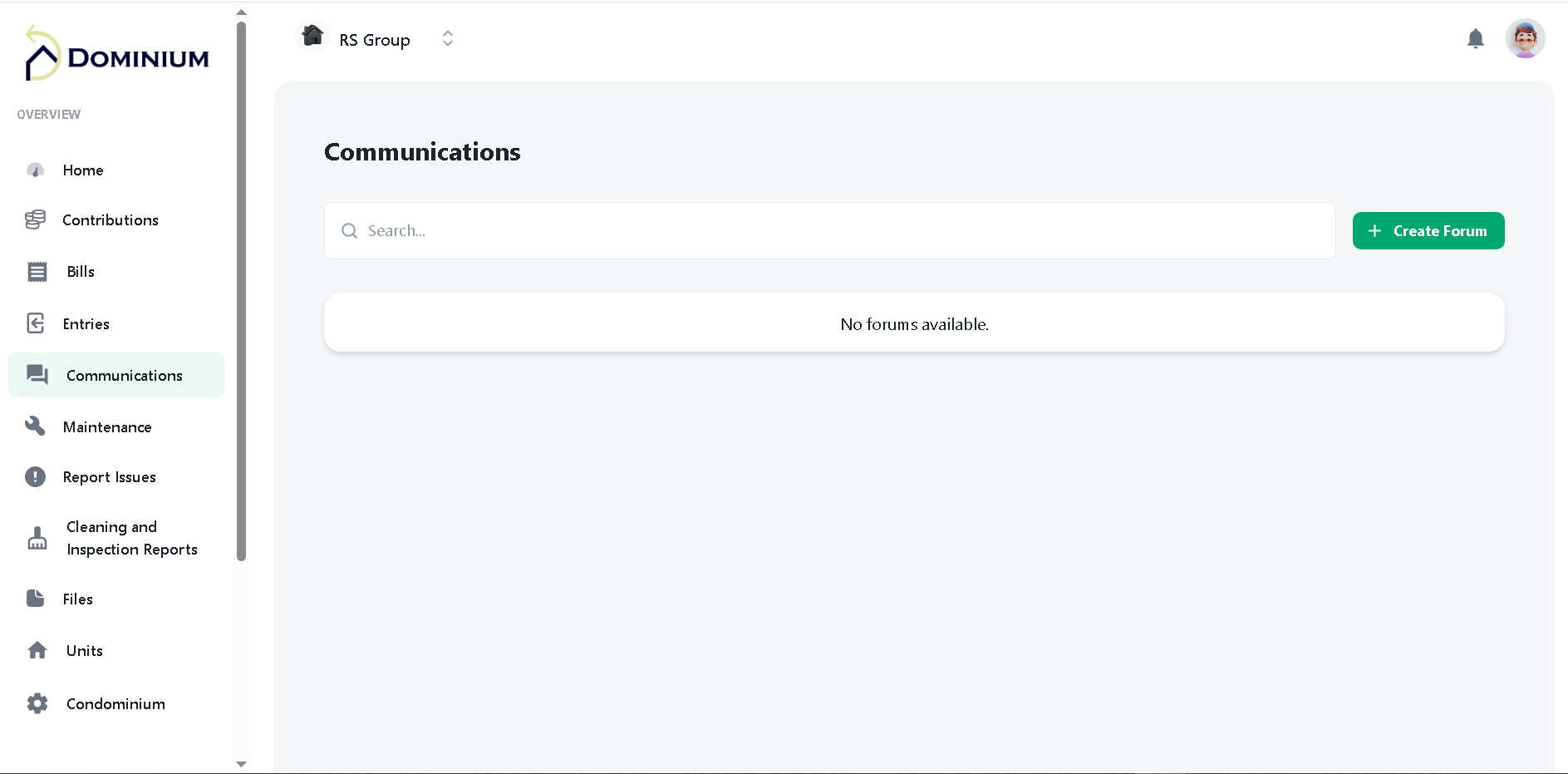 Dominium client communications screen